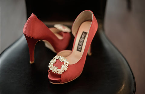馬諾洛鑲鑽綢緞鞋飾（薔薇紅）・IA141120(Red)
