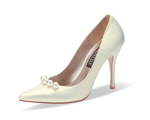 Gianna 施華洛世奇珍珠皮革高跟鞋・RS200506 (Ivory)