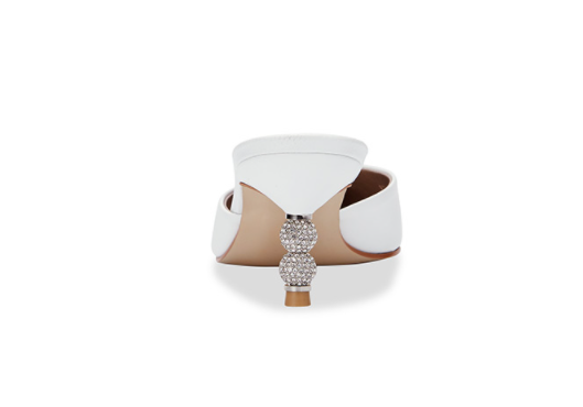 Crystal Ball水晶鑽跟皮革穆勒鞋・RS200802 (White mule)